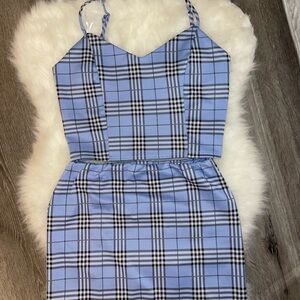 Blue plaid fashion nova skirt set